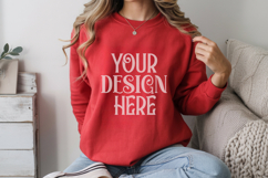 Red Gildan 18000 Crewneck Sweatshirt Mockups,G18000 Product Image 1