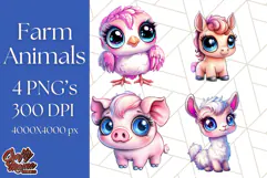 Farm Animals Kawaii Clipart PNG, Cute Barnyard Animal Product Image 1