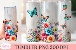 Spring floral tumbler wrap PNG, butterflies tumbler template Product Image 2