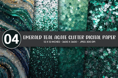 Emerald Teal Agate Glitter Digital Paper Product Image 1