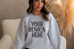 Ash Gildan 18000 Sweatshirt Mockup,G18000 Crewneck Sweatshir Product Image 1