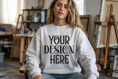 White Gildan 18000 Sweatshirt Model Mockups, Product Image 1