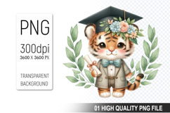 Tiger Clipart PNG, Watercolor Graduation Animals Clipart Product Image 1