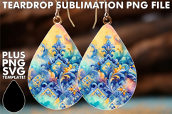 Fun Teardrop Earrings Gift PNG, Watercolor Pattern Product Image 1