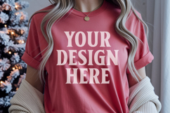 Christmas Bella Canvas 3001 Red Shirt Mockup ,Trandy Mockup Product Image 1