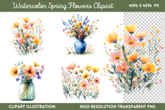 Watercolor Spring Flowers Clipart PNG Product Image 1