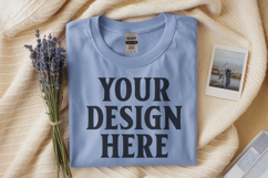 Carolina Blue Gildan 5000 Flat Lay Tshirt Mockup, G5000 mock Product Image 1