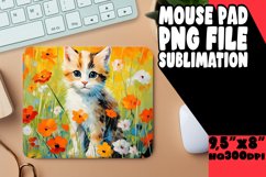 Vibrant Color Cat and Flower Mouse Pad PNG Product Image 1