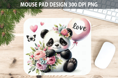 Watercolor Panda Mouse Pad Sublimation - Valentines PNG Product Image 1