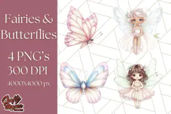 Pastel Fairies and Butterflies PNG, Spring Fantasy Clipart Product Image 1