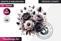 Dark flowers, wedding Florals PNG, Dark Romance Clipart Product Image 1