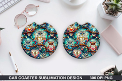 owls Car Coaster Sublimation, Valentines Coaster PNG Product Image 1