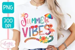 Summer vibes PNG for Sublimation design, Pink flamingo PNG Product Image 1