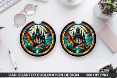 Haunted Bats Car Coaster Sublimation| Halloween Coaster PNG Product Image 1