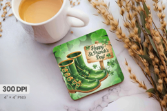 Lucky Irish Boots Happy St Patrick’s Day Square Coaster PNG Product Image 1
