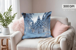 Winter Christmas Wonderland PNG Pillow, Winter Pillow Design Product Image 1