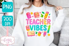 Teacher vibes shirt PNG, Cute Teacher sublimation design Product Image 4