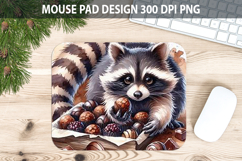 Watercolor Raccoon Mouse Pad Sublimation - Valentines PNG Product Image 1