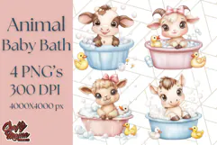 Farm Animal Babies in Bubble Bath PNG, Nursery Clipart Product Image 1