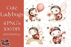 Cute Ladybug Clipart PNG, Pastel Whimsical Bug Illustrations Product Image 1