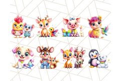 Cute Animal Friends Clipart PNG, Bright Spring Animal Duo Product Image 9