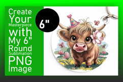 Whimsical Round Design Keychain PNG , Cute Cow Product Image 1