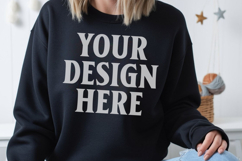 Gildan 18000 Black Mockup , Crewneck Sweatshirt Boho Mock-up Product Image 1