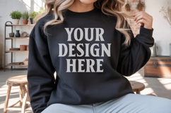 Black Gildan 18000 Crewnwck Sweatshirt Mockup, gildan 18000 Product Image 1