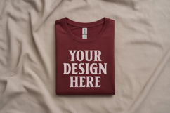 Gildan 64000 Maroon Folded Tshirt Mockup Product Image 1