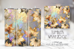 Gold abstract leaves patterns tumbler 20oz wrap designs png Product Image 1
