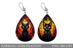 Stained Glass Cat Earring. Black Cat Teardrop Earring Design Product Image 1