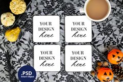 Halloween 4 Coasters Mockup, Fall Coasters set PSD mockup Product Image 1