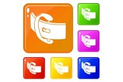 Elegant belt buckle icons set vector color Product Image 1