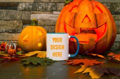 Mug Mockup Halloween 11 Oz White Coffee Cup Blue Handle Product Image 1