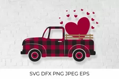 Valentines retro truck SVG. Red buffalo plaid pattern Product Image 1