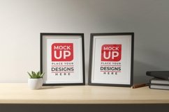 Pair of frames mockup on a wooden table Product Image 1