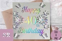 3D 40th Birthday card | Paper cutting | birthday card SVG Product Image 2