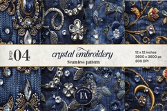 Navy Crystal Embroidery | Luxury Denim Fabric Texture Product Image 1