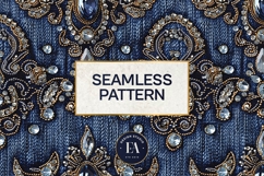 Navy Crystal Embroidery | Luxury Denim Fabric Texture Product Image 3
