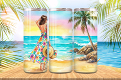 Cute girl enjoy summer vibes &amp; beach Tumbler Wrap PNG Sublim Product Image 1