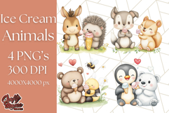 Spring Animal Ice Cream Clipart, Cute Pastel Animal PNG Product Image 1