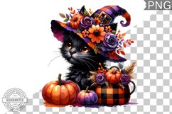 Halloween Cat Flowers Sublimation - Clipart PNG Design Product Image 1