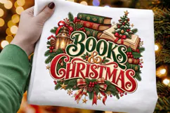 Vintage Christmas Books Illustration, Festive Book Lover Product Image 3