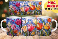 STAINED GLASS FLORAL AURA SUBLIMATION 11OZ 15OZ MUG WRAP Product Image 1