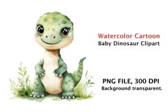 Watercolor Cartoon Baby Dinosaur Clipart png, Watercolor Product Image 1