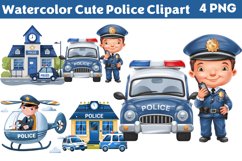 Watercolor Cute Police Clipart PNG Product Image 1