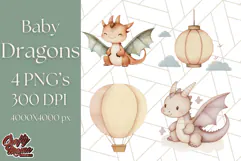 Watercolor Baby Dragon Clipart, Cute Nursery Fantasy PNG Product Image 1