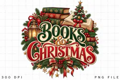 Vintage Christmas Books Illustration, Festive Book Lover Product Image 2