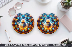 Snowman Car Coaster Sublimation|Christmas Coaster PNG Design Product Image 1