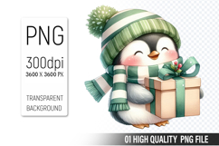 Christmas Penguin Clipart PNG, Watercolor Christmas Animals Product Image 1